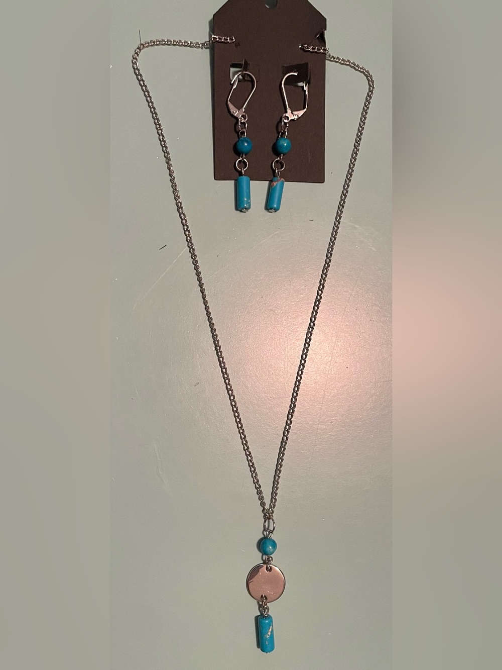 Turquoise Bead and Pendant Necklace with Matching Earrings - Great for Layering